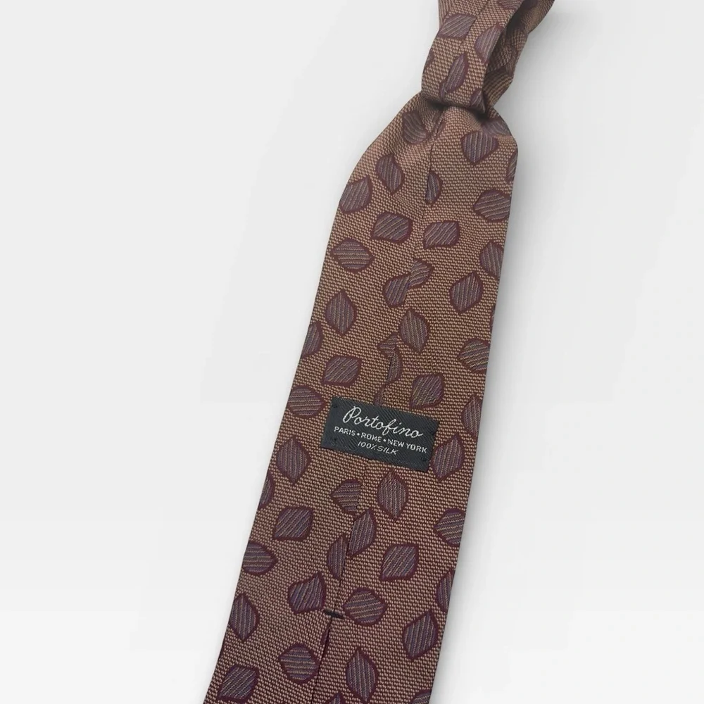 Portofino 100% Silk Vintage Red Leaf Print Patterned Tie